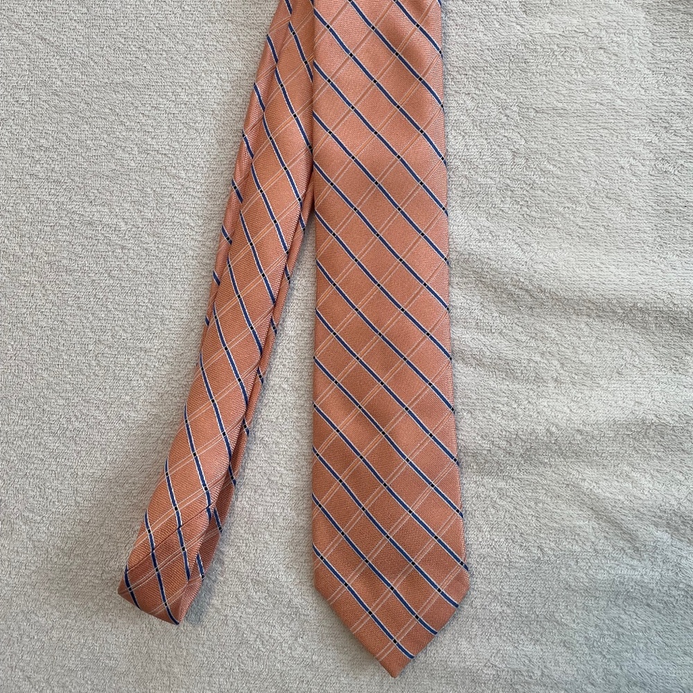 Michael Kors Silk Coral Pink Grid Silk Tie